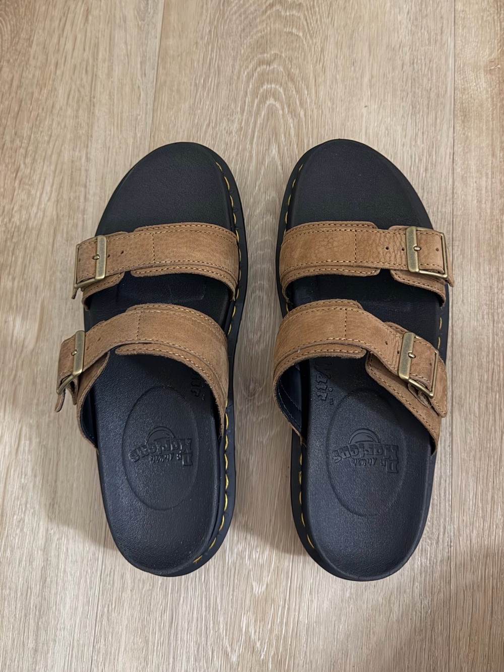 Dr. Martens Men’s Tan Leather Double-Buckle Slide Sandals